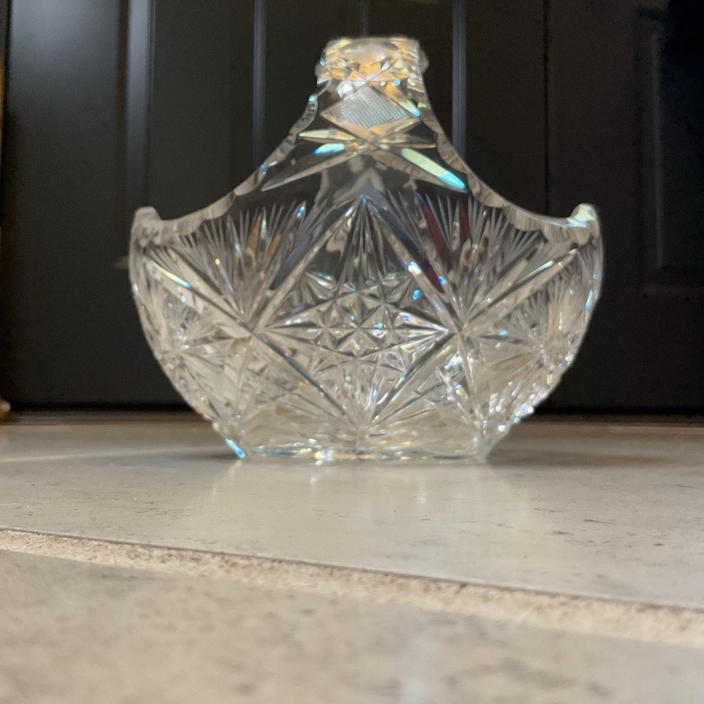 Vintage Bohemian Brilliant Czech Hand-cut Crystal 7 X 7  Bridal Basket Or Fruit